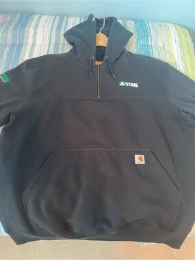 Carhartt Black Half-Zip Hooded Sweatshirt with Stine Logo